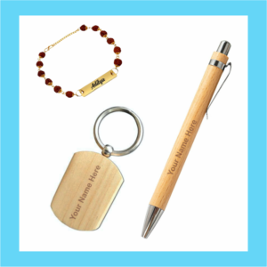 Wooden Pen, Keychain & Rakhi