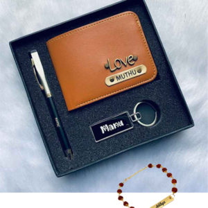 Personalised Men’s Wallet, keychain, Sleek Pen and Rakhi