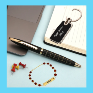 Gold Check Pen, Keychain & Rakhi